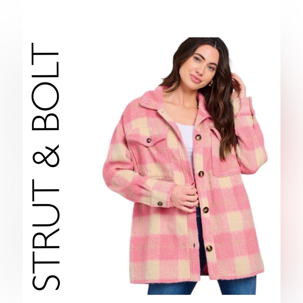 #890 Strut & Bolt Pink Checkered Teddy Jacket